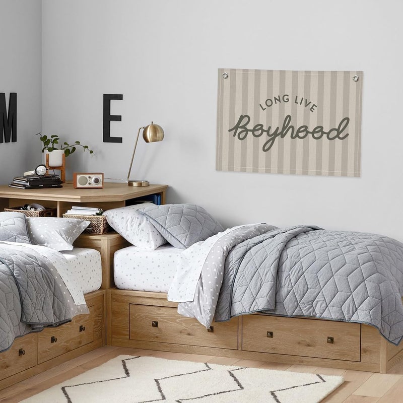 PLKMN Long Live Boyhood Banner, Boy Nursery Decor, Canvas Banner Wall Hanging Flag Decor for Nursery Playroom Toddler Room, Boys Kids Room - Gray - Image 4